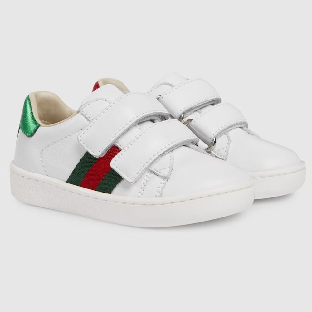 GUCCI TODDLER LEATHER SNEAKER WITH WEB SIZE 24